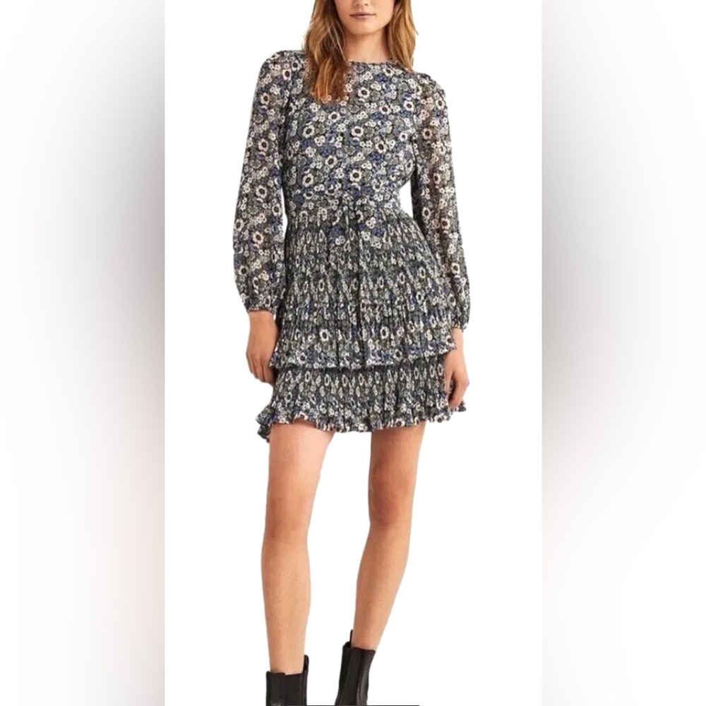 Boden Mini Dress Long Sleeves Floral Tiered Pleated SZ 2 NWT  NEW!